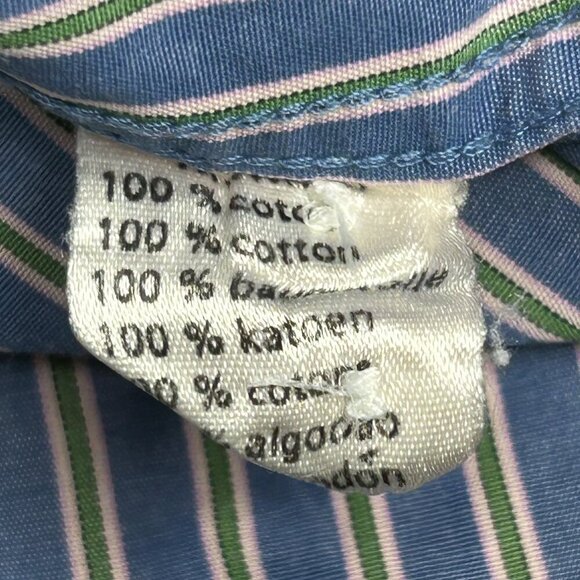 Lacoste Shirt Mens 44 Button Up Blue Green Pink Stripe Alligator Logo Preppy - Picture 7 of 12